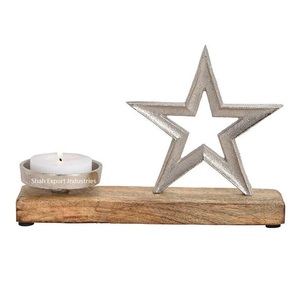 Star Design Aluminum <b>Tealight</b> <b>Candle</b> Holder on Rect Wooden Base Nickel Finished for Home and Christmas Decoration - Product Image 5