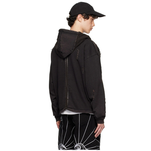 Personnalisé Vintage Fading Distressing Fermeture à glissière Épaules tombantes avec capuche en maille pour hommes - Product Image 3