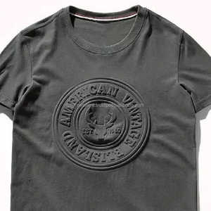 2025 hommes bio 100% coton impression 3d gaufrage T-shirts graphique personnalisé Logo en relief t-shirt - Product Image 3
