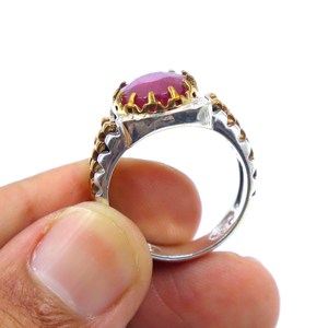 Anillo llamativo de Plata de Ley 925 con piedras de zafiro rubí facetadas Juego de bisel de piedras preciosas de corte ovalado Forma de corte ovalado - Product Image 5