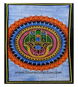 Brush Hamsa Open Print Wall Hanging Tapestries Cotton Fabric <b>BedSheet</b> <b>Single</b> Size for Home Decoration GC-TP-184-H. - Product Image 1