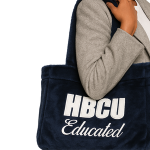 Borsa con Tote in pelliccia blu scuro HBCU ricamata in ciniglia con ricamo greco confraternita Divine nove regalo con Logo personalizzato borsa alla moda - Product Image 4