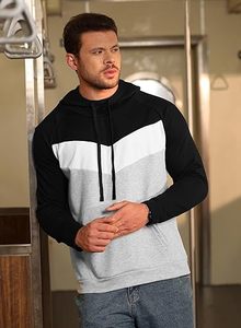 Sudadera con capucha de diseño de bloque de color para hombre con bolsillo de canguro mangas largas para la comodidad diaria de invierno y estilo casual de moda - Product Image 3