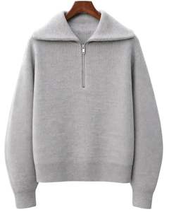 Manufacturer Custom <b>Mens</b> Quarter <b>Zip</b> Knit Sweater Light Grey Ribbed Texture High Collar Warm Winter Casual Pullover OEM Custom - Product Image 1