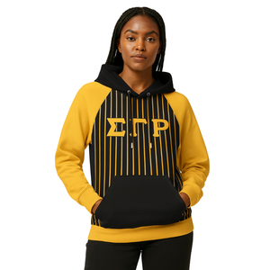 Sigma Gamma Rho Noir Corps Or Raglan Pinstripes Pull À Capuche SGRho Sorority Apparel Personnalisé Divine Nine HBCU Vêtements - Product Image 1