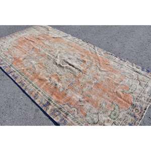 Alfombra Turca Grande de 5.1x9.7 pies, Alfombra Vintage, Alfombra de Lana con Puntos Naranja y Azul - Product Image 4