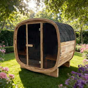 Sauna carré pour 6 personnes, construction en cèdre rouge, chauffage 6KW, porte en verre trempé et toit résistant aux intempéries - Product Image 2