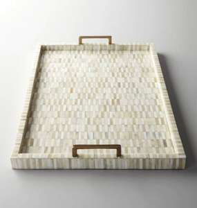 Plateaux faits à la main en incrustation d'os naturel Plateaux en résine Plateaux de service en incrustation d'os noir et blanc Design moderne de haute qualité - Product Image 4