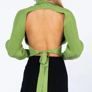 เสื้อสเวตเตอร์ถักเข้ารูปสำหรับผู้หญิงเสื้อสเวตเตอร์แบบถักมีฮู้ดเปิดไหล่ปล่อยโลโก้สินค้ามาใหม่ - Product Image 6