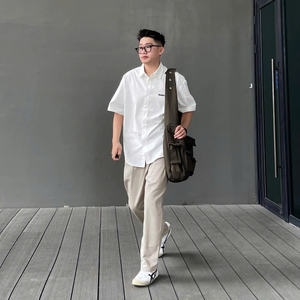 NH72 Pantalón caqui holgado unisex con diseño de pierna recta y cintura elástica hecha de tela suave y transpirable para mayor comodidad - Product Image 6