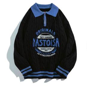 Men's Custom Pullover Knitwear Polo <b>Cable</b> Full Sleeve Zipper Embroidery <b>Knit</b> Men Polo Neck <b>Sweater</b> - Product Image 2