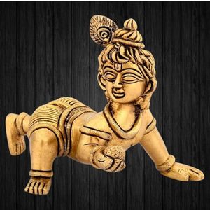Estatua decorativa de Krishna de latón grande hecha a mano para el hogar, festivales y ocasiones - Product Image 1