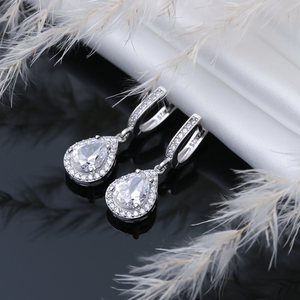 Pear Shape Clear Zircon Stones Wholesale Handmade Turkish 925 Sterling <b>Silver</b> <b>Dangle</b> <b>Earrings</b> - Product Image 4