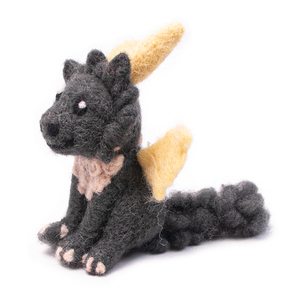 Figurine de dragon en laine faite à la main avec des ailes jaunes et des cornes de couleur grise, jouet éducatif pour enfants, unisexe, de 3 à 6 ans - Product Image 1