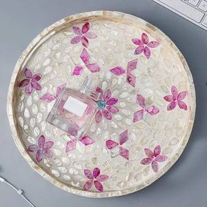 Round MOP <b>tray</b> mother of pearl <b>trays</b> for appetizers <b>breakfast</b> serving natural material serveware - Product Image 1