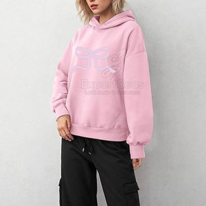 Nouveau Style Custom Made Drop Shoulder Bow Hoodies Haute Qualité Femmes Drop Shoulder Bow Hoodies - Product Image 3