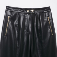 Willshela, pantalones rectos con cremallera frontal negros de PU a la moda para mujer, pantalones vintage de cintura alta y largo completo para mujer, pantalones elegantes para mujer