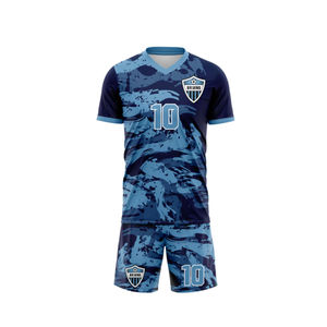 Juego de uniformes de fútbol impresos sublimados de diseño personalizado OEM hechos con tela de poliéster 100% transpirable de secado rápido sin costuras - Product Image 3