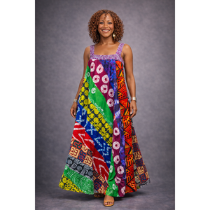 Abito Lungo Ankara Multicolore con Patchwork - Versatile ed Ecosostenibile per Feste e Occasioni Formali - Product Image 1
