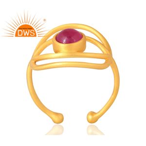 Venta caliente 925 Plata de Ley Natural 18K Chapado en oro Aventurina Cuarzo rojo Anillo de piedras preciosas Fabricante de joyería personalizada - Product Image 1