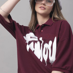 Camiseta Polo de gran tamaño para mujer con hombro caído y tela de algodón suave para ropa de calle informal, camiseta Polo de gran tamaño con estilo - Product Image 6