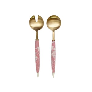 Ensemble de couverts en acier inoxydable au design classique, manche en résine de bois, haute qualité pour restaurant, service de salade, 2 pièces, couleur argent. - Product Image 2