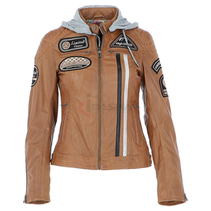 Veste en cuir authentique OEM Sweat à capuche en cuir véritable de haute qualité avec doublure en laine et soie Fermeture à glissière Techniques lavées - Product Image 1