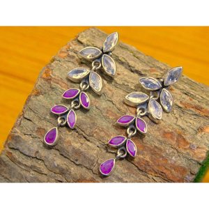 925 argent Sterling Floral boucle d'oreille goujon naturel rubis et CZ pierres précieuses forme de goutte d'eau multi-pierres précieuses cadeau d'anniversaire pour elle - Product Image 2