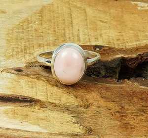 Handmade Pink Opal Ring Oval Sterling Silver Gemstone Jewelry Natural Stone Ring Elegant Silver Ring Gift For Women - Product Image 1