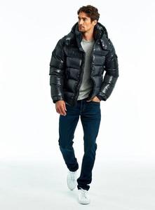 Men's Yellow Shiny Puffer Jacket <b>Bubble</b> <b>Coat</b> Waterproof Windproof Stand Collar Front Logo Oversized Winter Black Custom OEM - Product Image 4