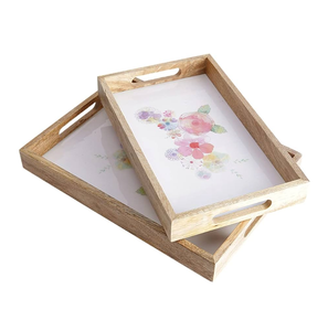 Wood Serving <b>Tray</b> Premium Quality Restaurant and Home <b>Kitchen</b> Use with Enamel Printed Single Piece Wood Serving <b>Tray</b> - Product Image 1