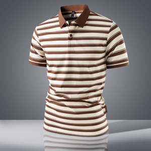 Elegantes, cómodos y ligeros para hombres, para Polos, estampados a rayas, bordado, cuello vuelto clásico, para el verano - Product Image 1
