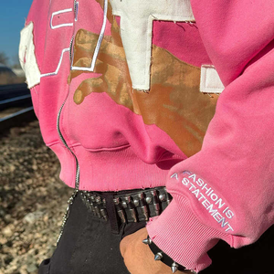 Sweat à capuche élégant en coton surdimensionné avec fermeture éclair et broderie, sweat à capuche vintage avec fermeture éclair et lavage à l'acide pour hommes - Product Image 6