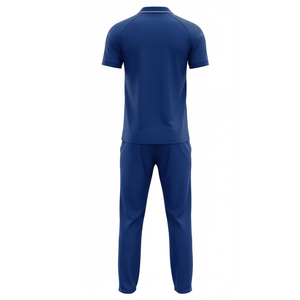 ชุดยูนิฟอร์มคริกเก็ตแบบสั่งทำสำหรับผู้ชาย พร้อมกางเกงขายส่ง สีน้ำเงินรอยัล ลายกราฟิกวนวนวนสีฟ้าอมเขียว - Product Image 2