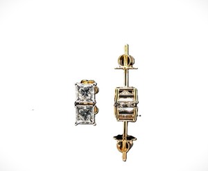 Lurba Jewels Classic 18K White/Yellow Fine Fashion <b>Stud</b> Earrings Lab Grown Diamond 1.20 Ct Princess Cut Unisex Gift - Product Image 4