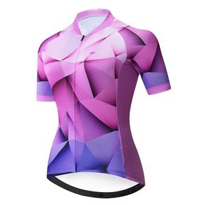 Maillot de Ciclismo de Manga Corta para Mujer, Degradado Geométrico Morado y Rosa, Transpirable, de Secado Rápido, con Media Cremallera, Absorbe la Humedad, para Bicicleta de Carretera - Product Image 3