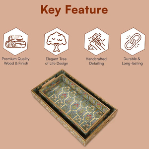 ถาดเสิร์ฟไม้สีเขียว16 "14" หรูหราแกะสลักทองสำหรับงานแต่งงานเดือนรอมฎอนที่จัดบ้านสำหรับรับประทานอาหารโต๊ะกาแฟ - Product Image 5