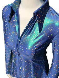 Chemise de spectacle western pour femme sur mesure, noire avec imprimé tribal turquoise et fermeture éclair sur le devant, vêtements d'équitation et de rodéo - Product Image 2