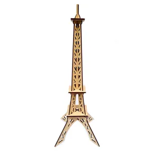Escultura de madera 3D para decoración del hogar, modelo de Torre Eiffel en madera Natural tallada y grabado láser para mesa de escritorio