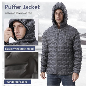 Veste matelassée décontractée pour hommes Manteau d'hiver avec fermeture éclair complète Bomber matelassé Veste respirante en toile à capuche coupe-vent Vêtements d'extérieur isolés - Product Image 3