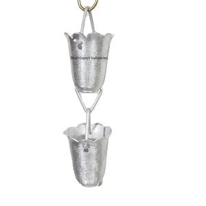 <b>Vintage</b> Style Metal Cup Rain Chain Grey Finished For Home And Garden Decor Hanging Rain Chain Gutter Downspout - Product Image 2