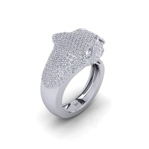 Bague Cocktail Tête d'Animal SHREYA DIAM en Or Blanc et Argent 925, Perle d'Eau Douce, Moissanite, Sertissage Pavé Glacé, Design de Luxe Unisexe - Product Image 6