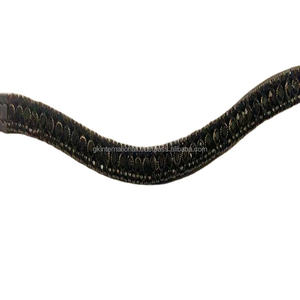 Bande de front de cheval en cuir de qualité supérieure noire de forme incurvée en tailles d'épi complètes avec 3 rangées de grands cristaux noirs ronds bande de front de bling - Product Image 1