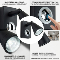 Lámpara de Pared LED para Cama de Autocaravana de 12V, con Control Táctil, Regulable, Flexible, para RV, Cabina Marina