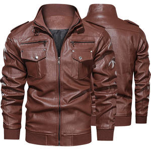 Nouvelle veste de motard en cuir véritable imperméable à col montant pour homme, design tendance, coupe ajustée, toile enduite - Product Image 6