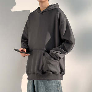 เสื้อฮู้ดดี้ผู้ชาย ผ้าผสมโพลีเอสเตอร์และสแปนเด็กซ์ ชายเสื้อแบบริบ มีเชือกผูก ทรงหลวม สไตล์ลำลอง รับสกรีนโลโก้ - Product Image 5