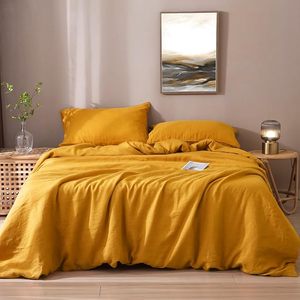 100% Organic Cotton Duvet Cover <b>Set</b> Queen Size Stone Washed French Flax Quilt Bedding 3 Piece <b>Comforter</b> All Solid Hotel Home - Product Image 2