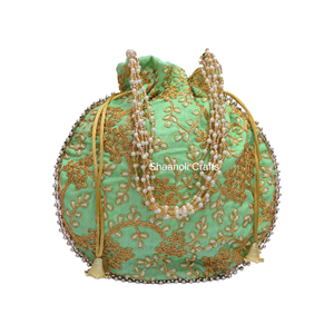 Bolso Potli bordado dorado hecho a mano de Rajasthani indio para mujer, bolso Potli bordado a mano para fiesta de novia, bolso de fruta seca de caramelo - Product Image 5