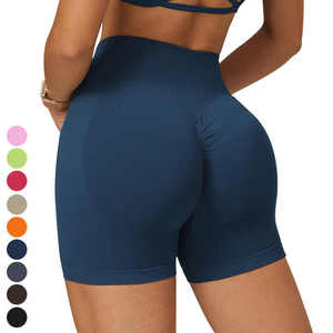 Pantalones cortos deportivos para gimnasio para mujer, pantalones cortos deportivos de entrenamiento de verano, pantalones cortos de Yoga de cintura alta sólidos reciclados sin costura frontal - Product Image 1