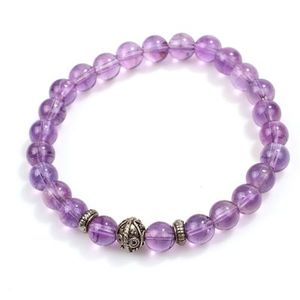 925 Sterling <b>Silver</b> Crystal <b>Bracelet</b> with 8mm Amethyst Stone Elegant <b>Bangle</b> with Luxurious Gem - Product Image 1